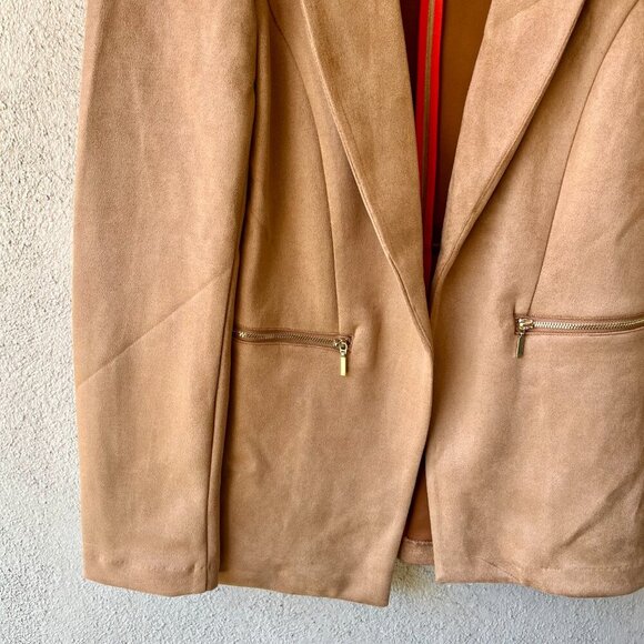 Nanette Lepore Brown Suede Open Front Long Blazer Jacket Size S - Picture 2 of 5